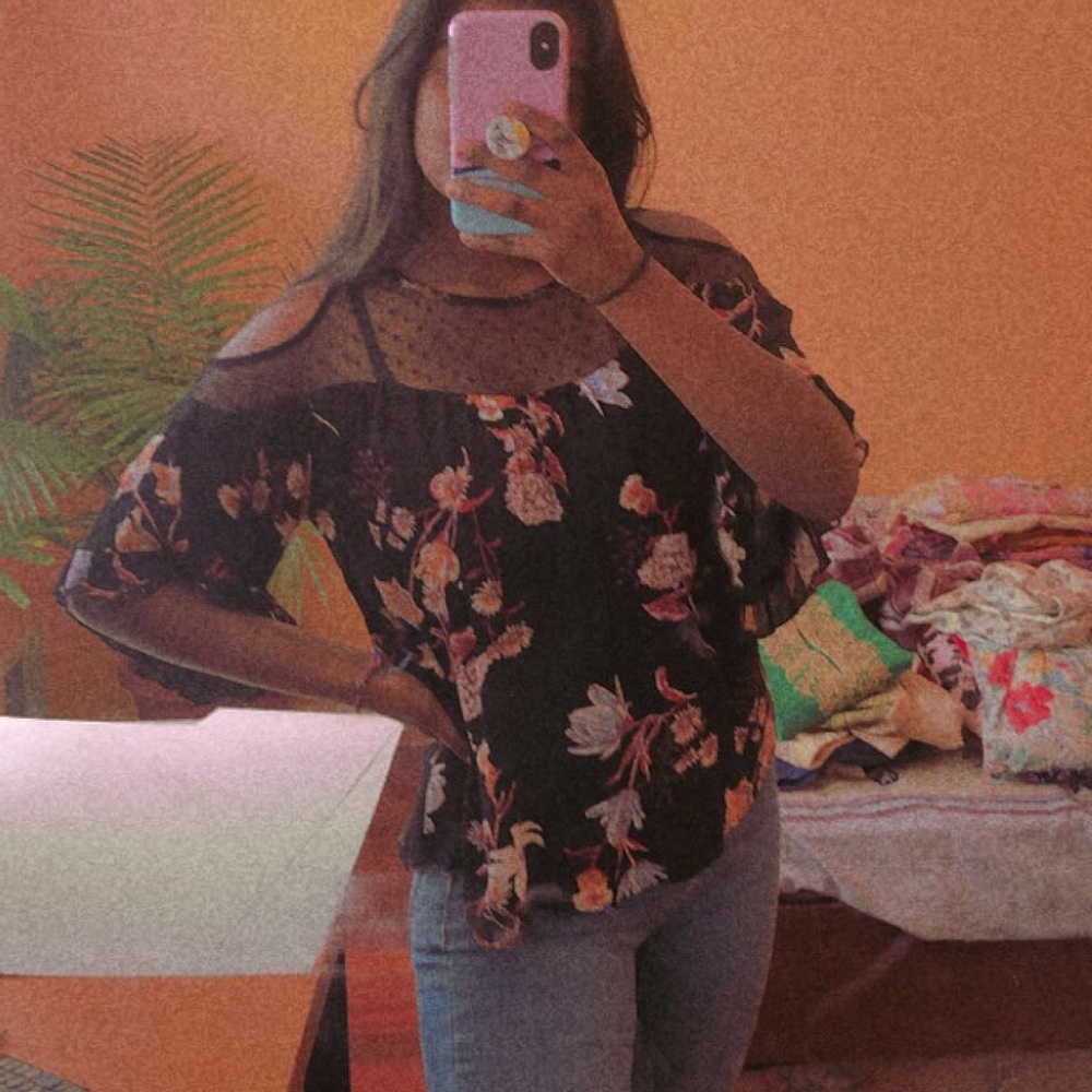 Cold shoulder black floral party shirt